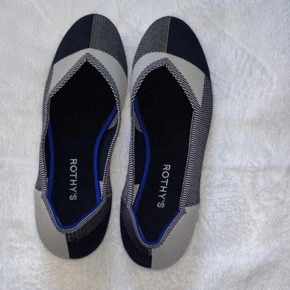 Rothy's Women's The Flat Round Cap Toe Shoe In A Black And Cream Pattern size 9 - Picture 5 of 12